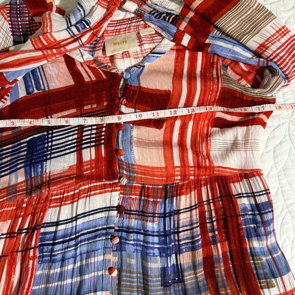 MAEVE ANTHROPOLOGIE RED BLUE PLAID FLOWY 3/4 Sleeve Blouse TUNIC TOP XS EUC - Picture 10 of 12